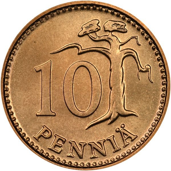 1977 Finland 10 Pennia Coin