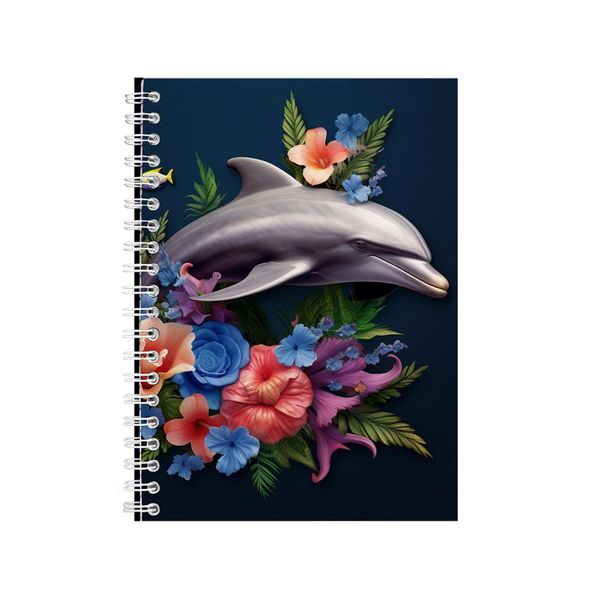 Dolphin With Flowers Dark Background Notebook Gift Idea A4 Notepad Pad 105
