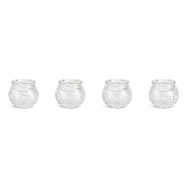4 Pack - Glass Sunflower Candle Holder - Transparent