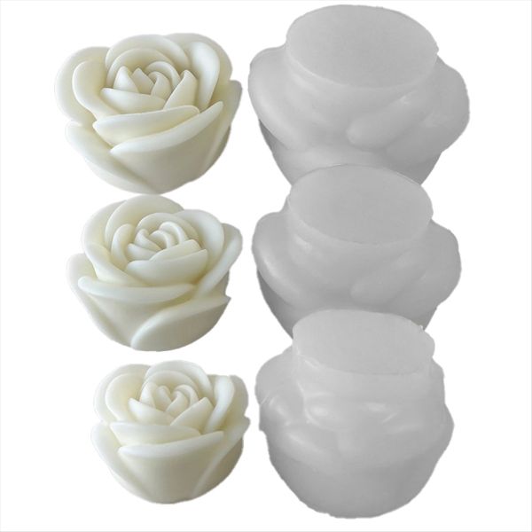 3PCS Flower Aromatherapy Candle Silicone Mold Rose Handmade Aromatherapy So