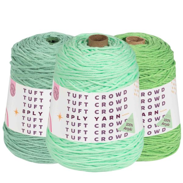 TUFT CROWD - Light Green Yarn, 8-ply Tufting Yarn (3 x 400g) ,Knitting Yarn