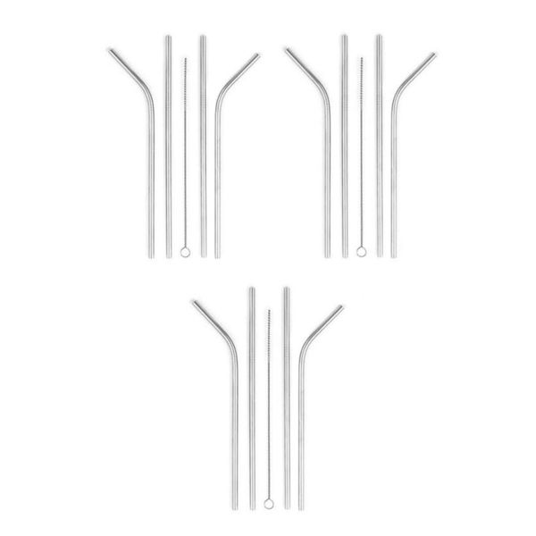 RSW 3 Sets of Stainless Steel Straws &amp; Brush Pack
