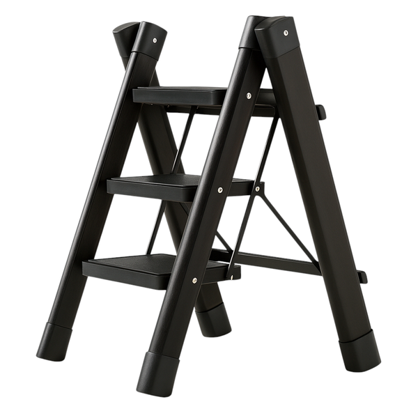 3-Step Folding Ladder with Anti-Slip Steps - Black