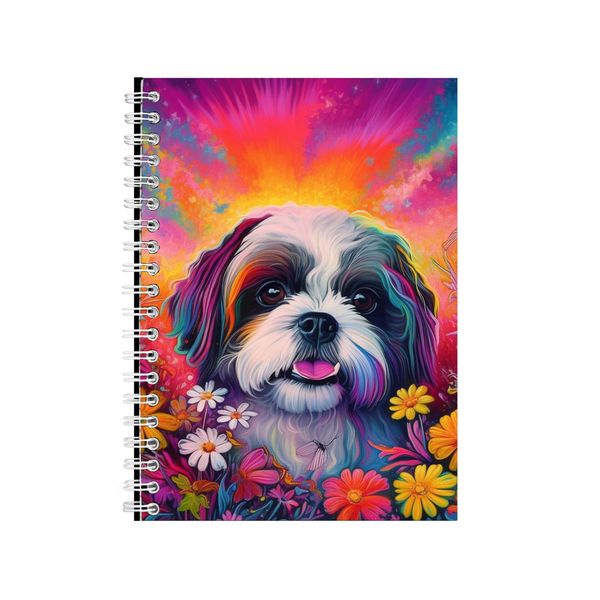 Shih Tzu Dog With Pink Cosmos Neon Notebook Gift Idea A4 Notepad Pad 76