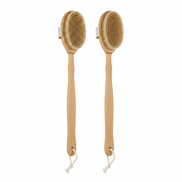 Healthglow Wooden Handle Bristle Brush for Bathing and - 2 Pack
