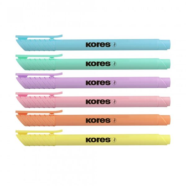 Kores High Liner Highlighter, Assorted Pastel Colours, Wallet of 6