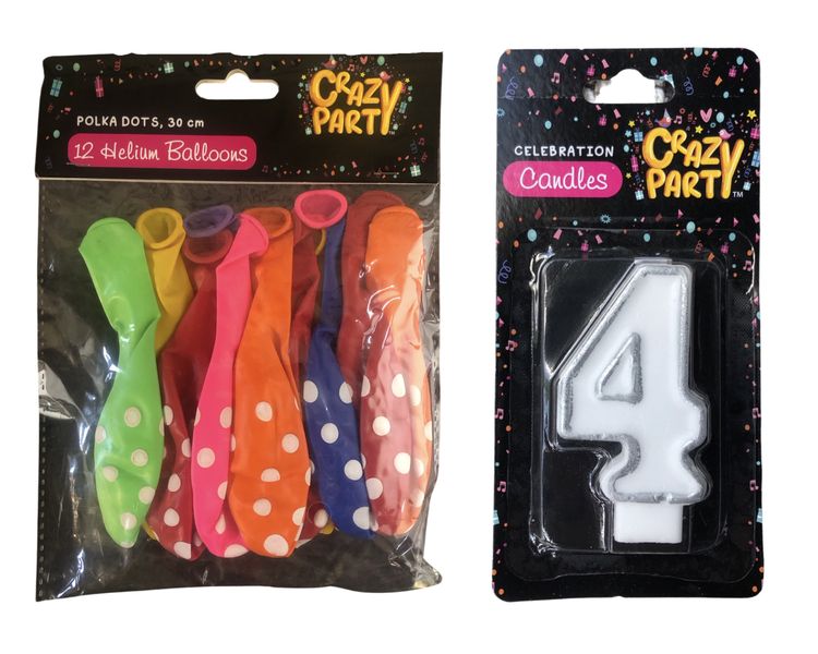 Birthday Age 4 Wht Candle + 12 Balloons
