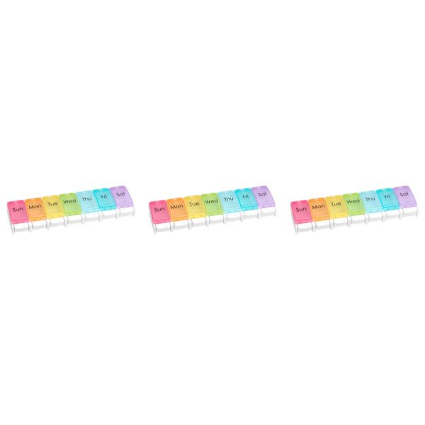 3 Pack - 7 Compartment Weekly Pill Organizer With Push Button - Mulitcolor