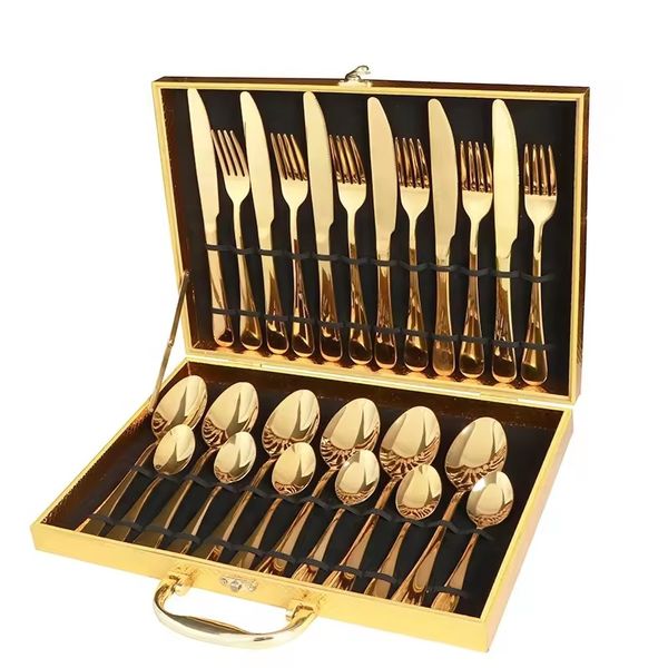 Stainless Steel Knife Fork and Spoon 24 Pieces Set with Gift Box