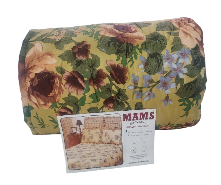 Mams Collection Floral Reversible Quilted Comforter Orange and Green - Set of 3