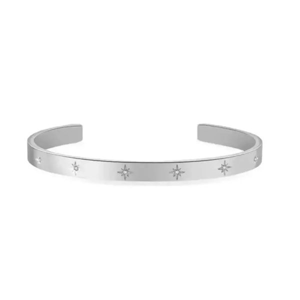 Vixen Open Bangle with Cubic Zirconia Stars - Silver