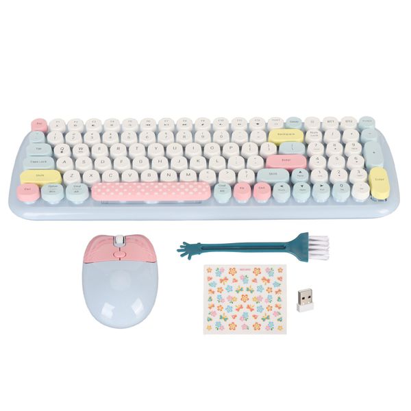 Colorful Wireless Keyboard &amp; Mouse Typewriter Style