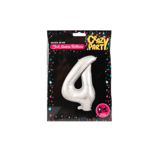 Crazy Party - Silver Foil Helium Balloon 0 (86cm) F-03 x 4