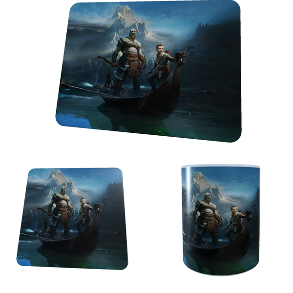 God Of War Boat - Background - Coffee Mug, Coaster and Mouse Pad Combo