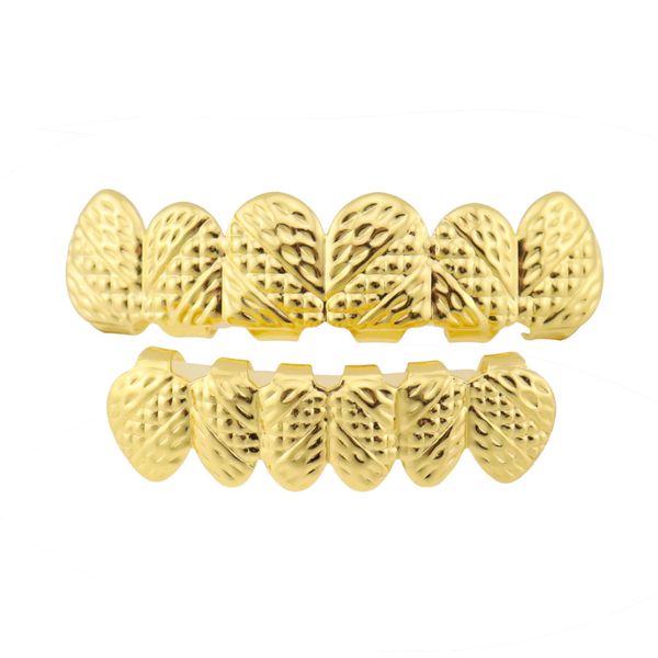 Gold Plated Teeth Grillz Hip Hop Grillz Set Top &amp; Bottom Teeth Grillz Set