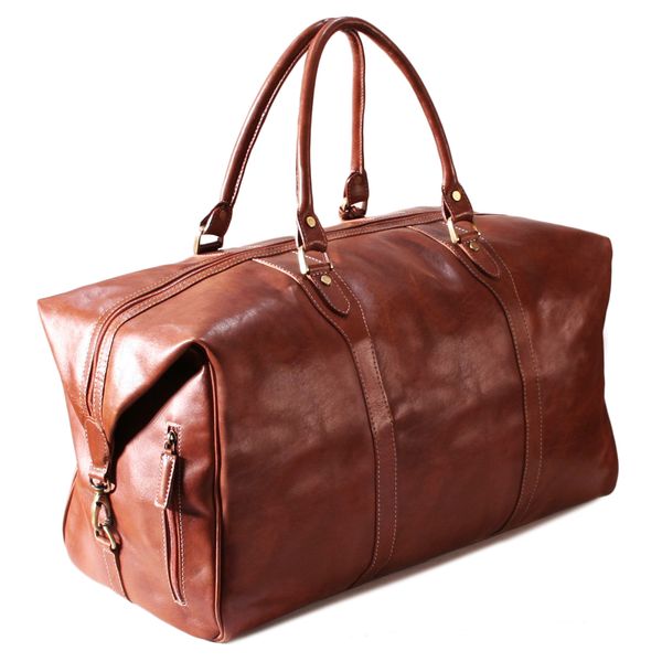 NUVO - (Nouveau) Genuine Leather PLYMOUTH Travel Duffle Bag in Vac Tan