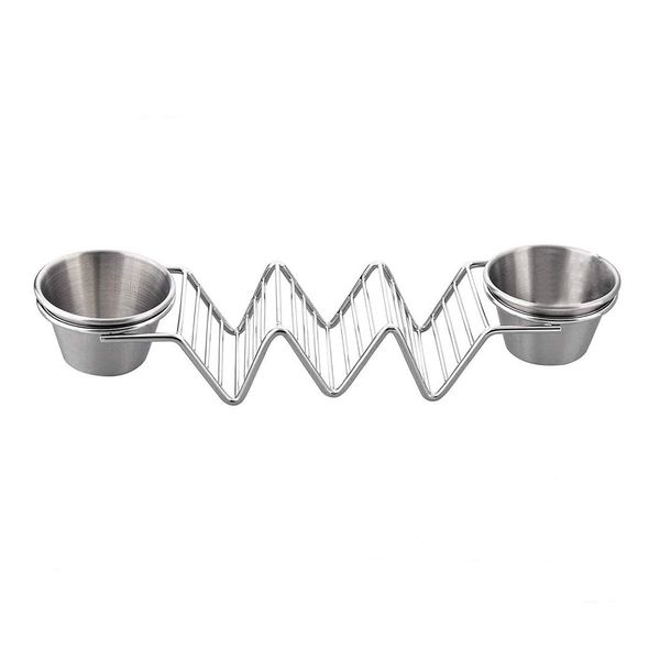 Stainless Steel Taco Holder with 2 Sauce Bowls