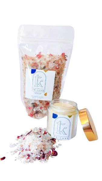 Scented Candle and Bath Salts, Self Care Combo (Gift Set)