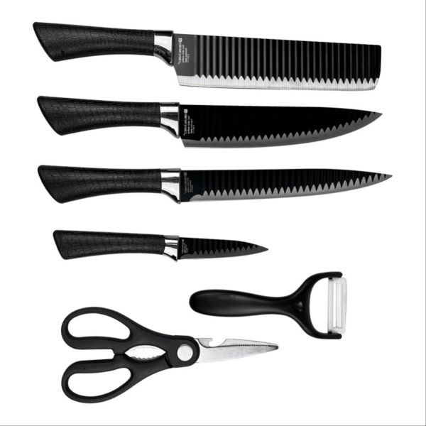 6 Piece Stainless Steel Kitchen Knife Set, Chef Knife Set - Black