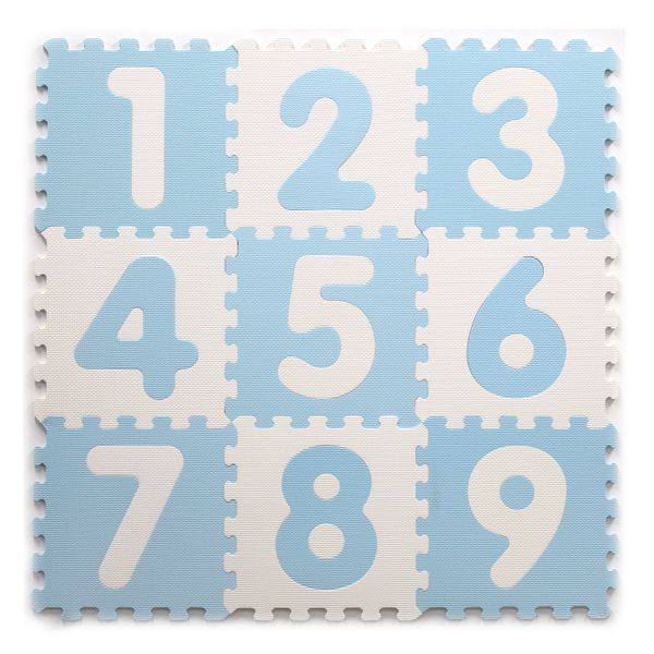 Antibacterial EVA Foam Puzzle Numbers Baby Play Mat (Blue) - 9 Pieces