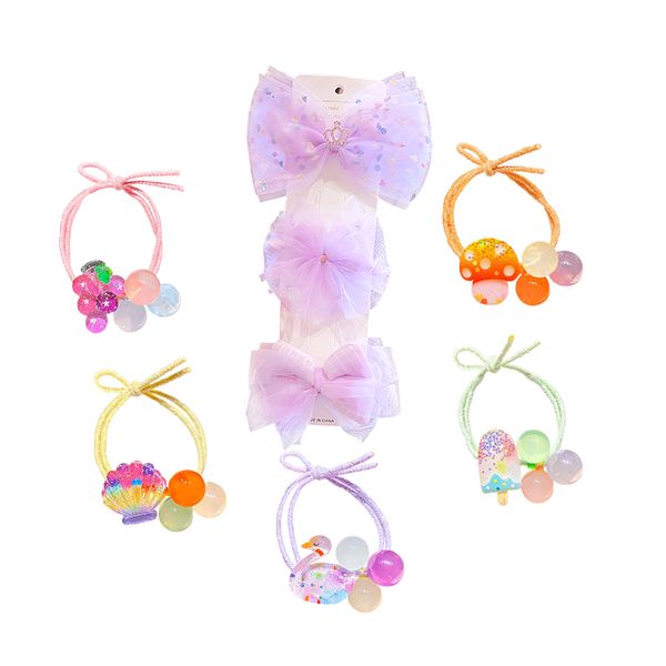 Large Bowknot Hair Barrettes With Colorful Acrylic Cartoon Hair Ties