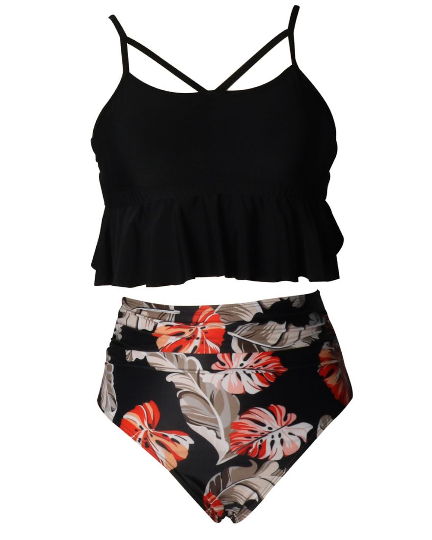 Olive Tree - Ladies Ruffled Flounce Bikini Swimsuit - Black | Buy ...