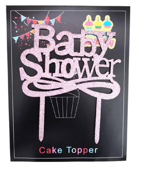 Pink Glitter Baby Shower Cake Topper