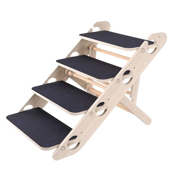 4-Step Foldable Pet Stairs - 2-in-1 Wooden Dog Ramp for Bed &amp; Sofa