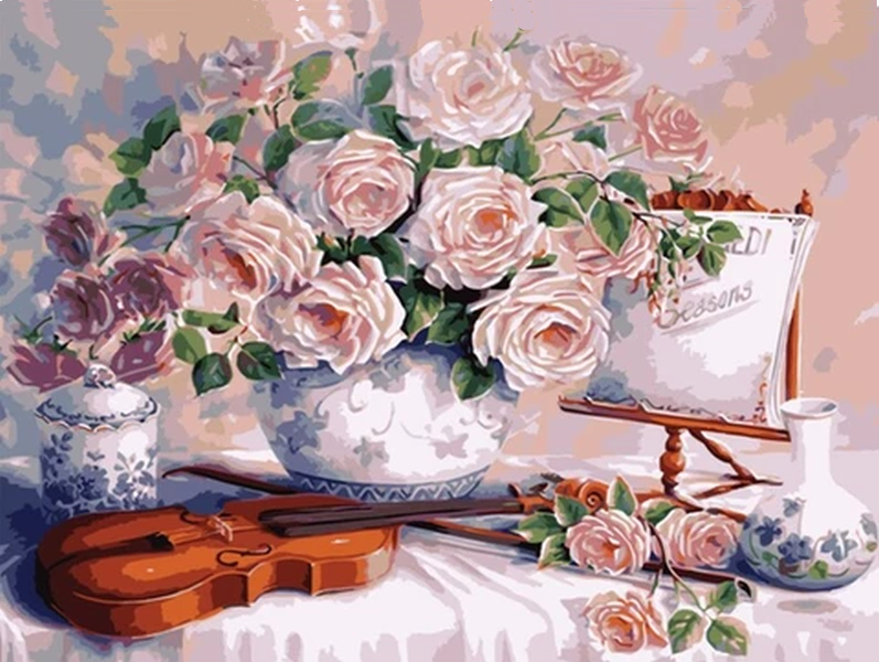 Diamond Painting - Violin &amp; Flowers - 40cm x 50cm