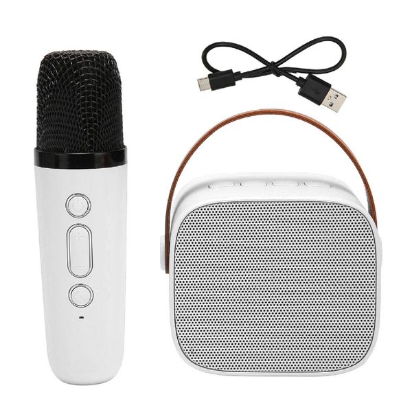 Mini Karaoke Machine Set Bluetooth Speaker with Wireless Microphone White