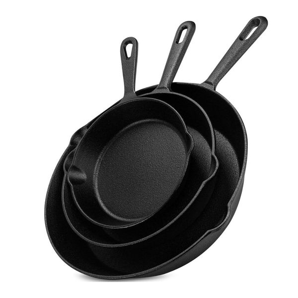 3 Pcs Oven Safe Cast Iron Skillet Frying Pan - Black