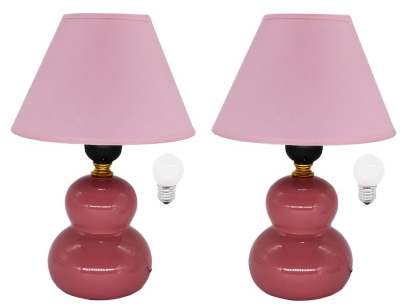 Ceramic Pink Lamp with Lampshade and light Bulb - 20cm Bundle 2 Piece