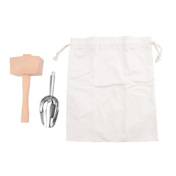 Ice Mallet and Ice Bag - Wood Hammer and Cotton Linen Bag for Ice