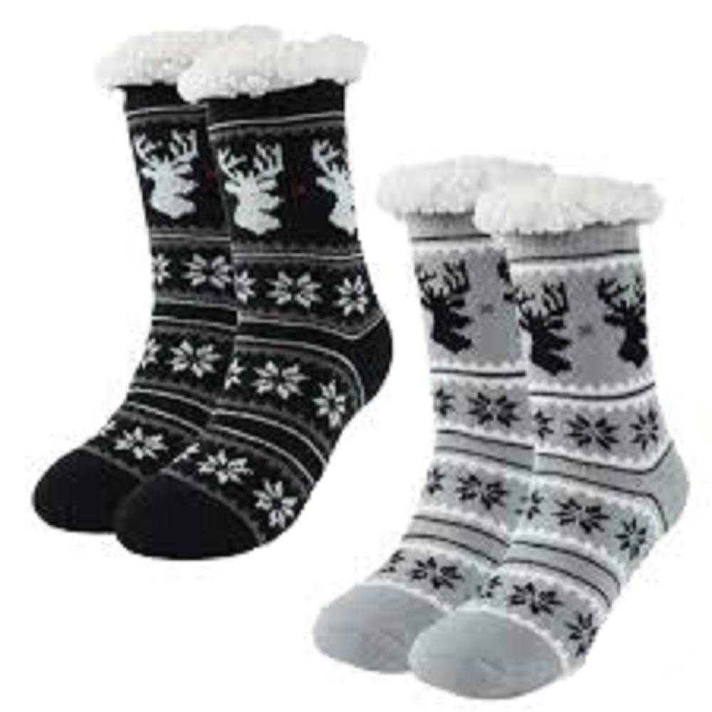 2 x Unisex Fuzzy Slipper Winter Socks Warm And Thick - Assorted