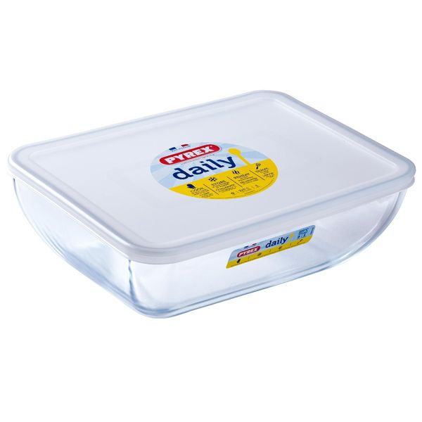 Pyrex Daily Rect Dish with plastic lid 27x22cm - 3.5lt