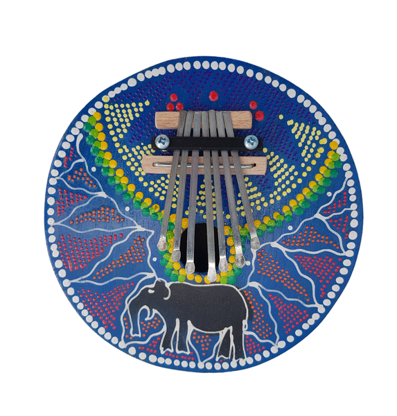 Mbira / Thumb Piano - Real Coconut Shell Painted Elephant Design - 7 Keys