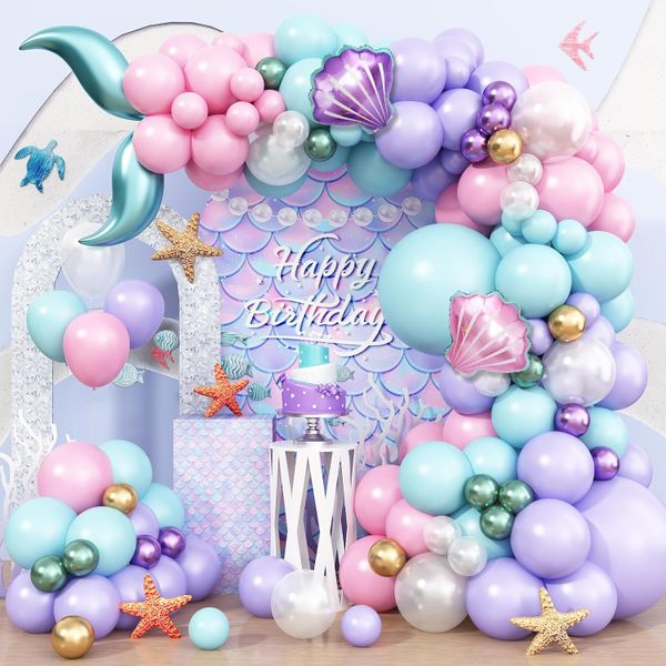 Mermaid Balloon Garland Arch Kit for Girls Ocean Theme Birthday Party
