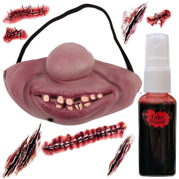 Halloween Fake Blood, Funny Face Mask And Scar Tattoos Dress Up