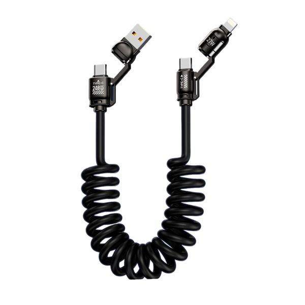 2M 4-in-1 Retractable Spring Cable - Fast Charging for Phones