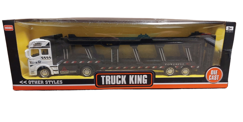 Die Cast White Truck King with Trailer