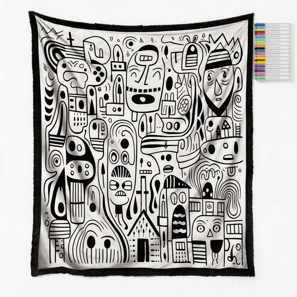 DIY Coloring Flannel Blanket, 100% Polyester With 25 Color Pens-tribe