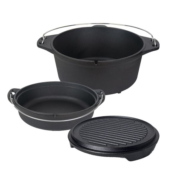 Bon Voyage 3 Piece Pre-Seasoned Heavy Duty Cast Iron Dutch Oven Potjie Set