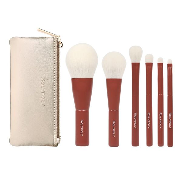 7-Piece Makeup Brush Set - Berry Red with Brush Bag