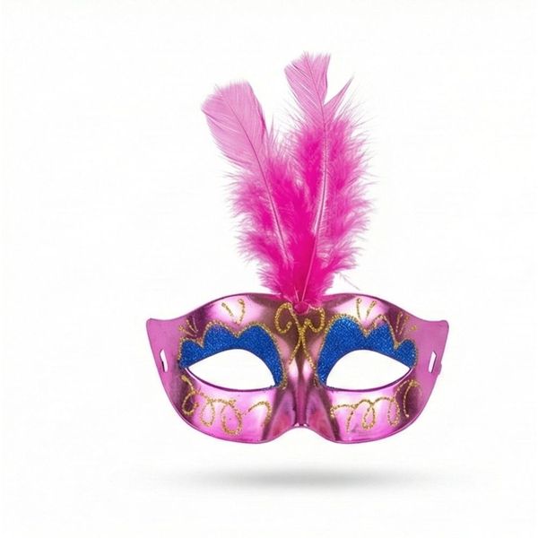 Venetian Masquerade Party Mask with Pink Feather