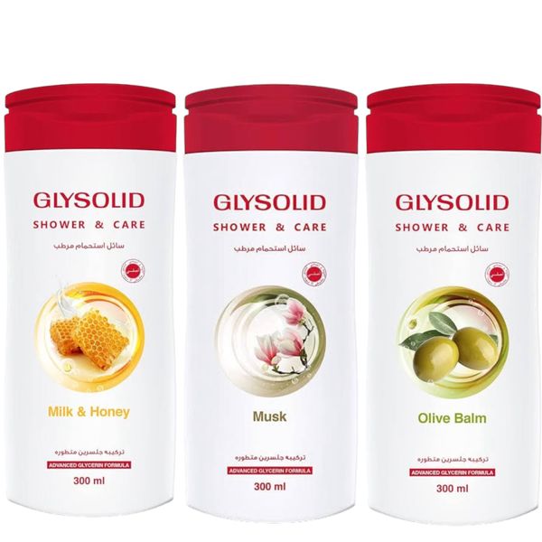 Glysolid Shower Gel Cream Musk, Olive Balm And Milk &amp; Honey Formula 3 Piece