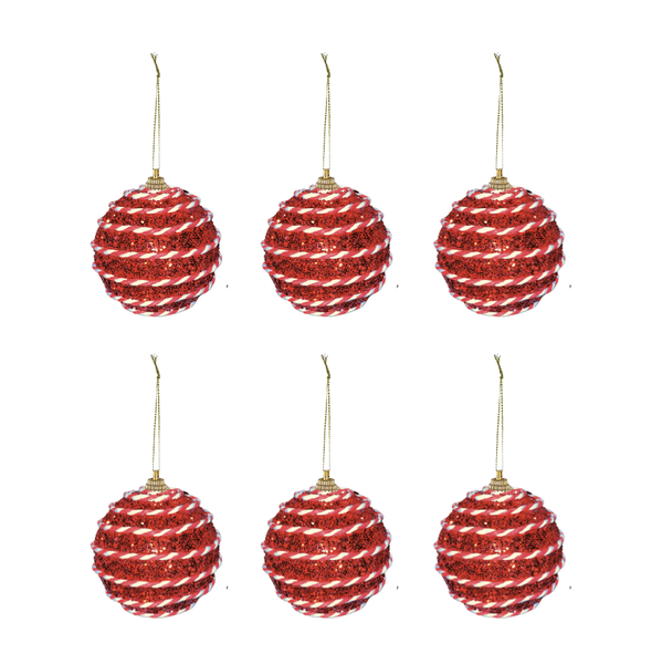 Large Glitter Bauble Christmas Tree Decorations - 6 Pack Mixed