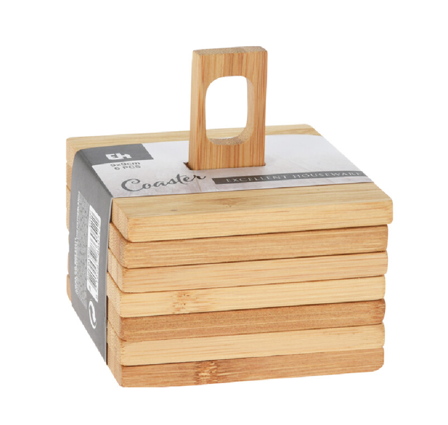 Excellence Homeware Set of 6 Bamboo Coasters - 9cm