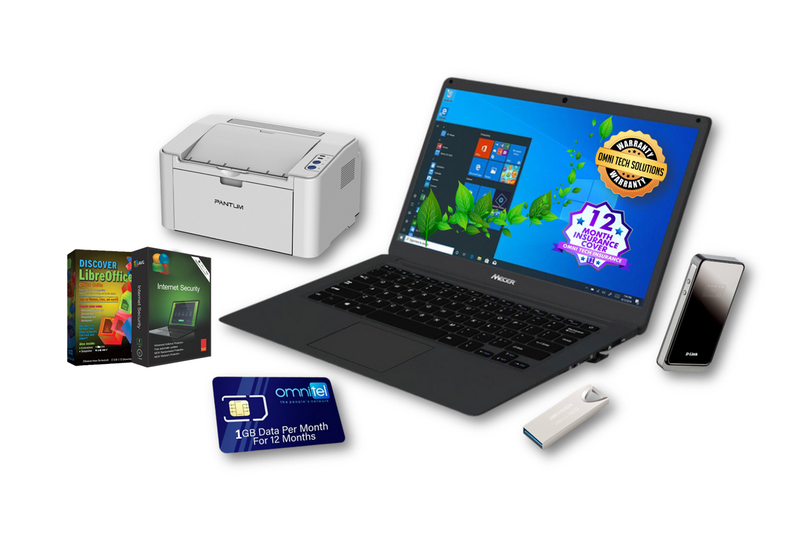 Mecer Intel Celeron 4GB-256GB SSD notebook 14" BIG 1- Laptop Bundle