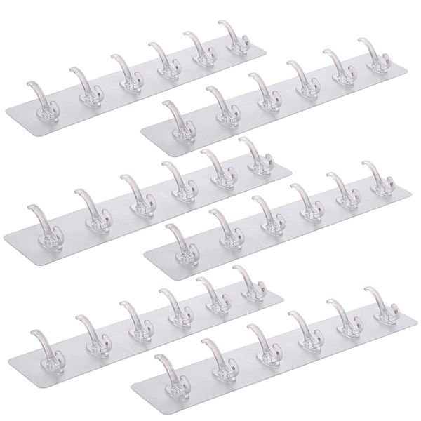 Home Self Adhesive Six Hook Wall Hanger Storage Hook Rack - Set of 6 - 35cm