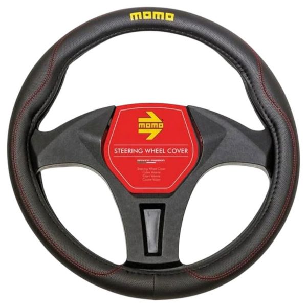 Momo Comfort Edition Steering Wheel Protective Cover -Black with Red Stitch